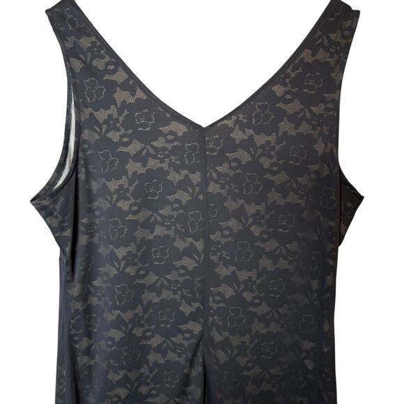 Vintage L’atelier Clientele Ruffle Dress Black Lace Print Mesh Overlay sz Large - Picture 5 of 7